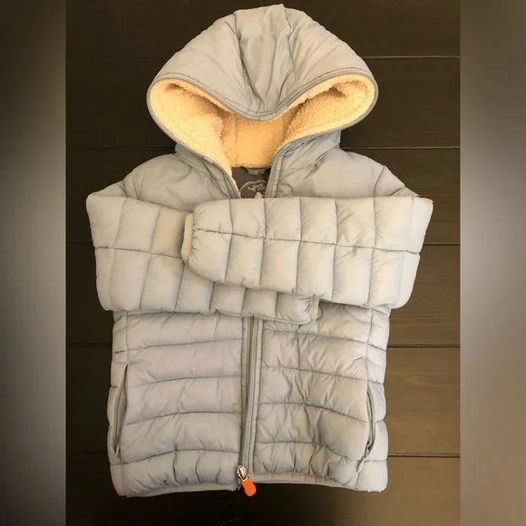 Save The Duck kids Light Blue Puffer Jacket unisex size 4